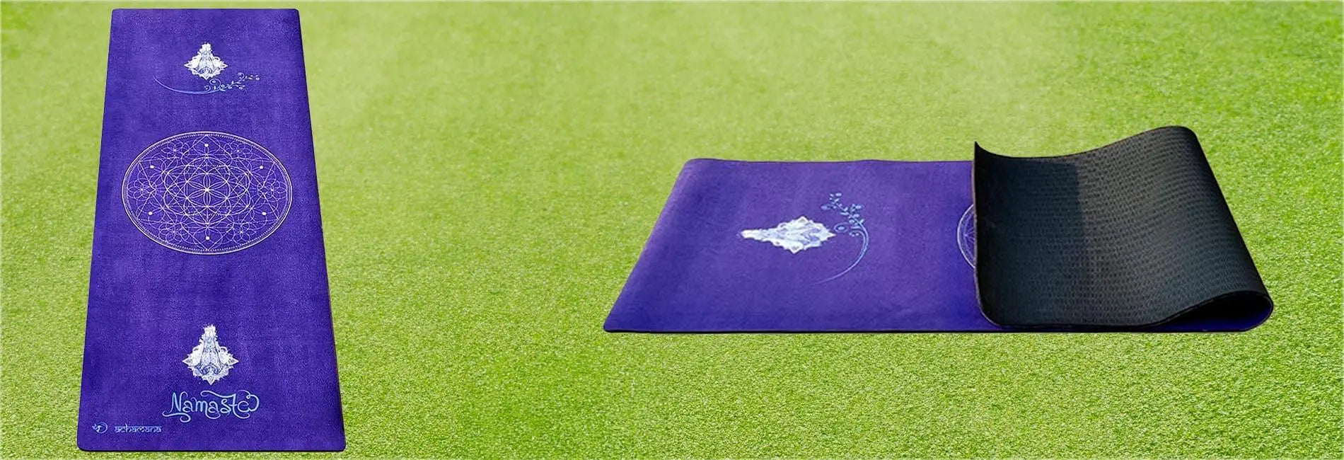 Tapis yoga épais pour yoga et Pilates - Tapis yoga violet fleur de vie Namasté | Achamana