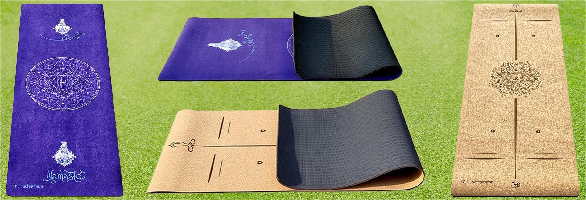 Tapis de yoga épais 6 mm confortable et antidérapant, conception 3 plis TPE caoutchouc et surface liège ou microfibre | Achamana