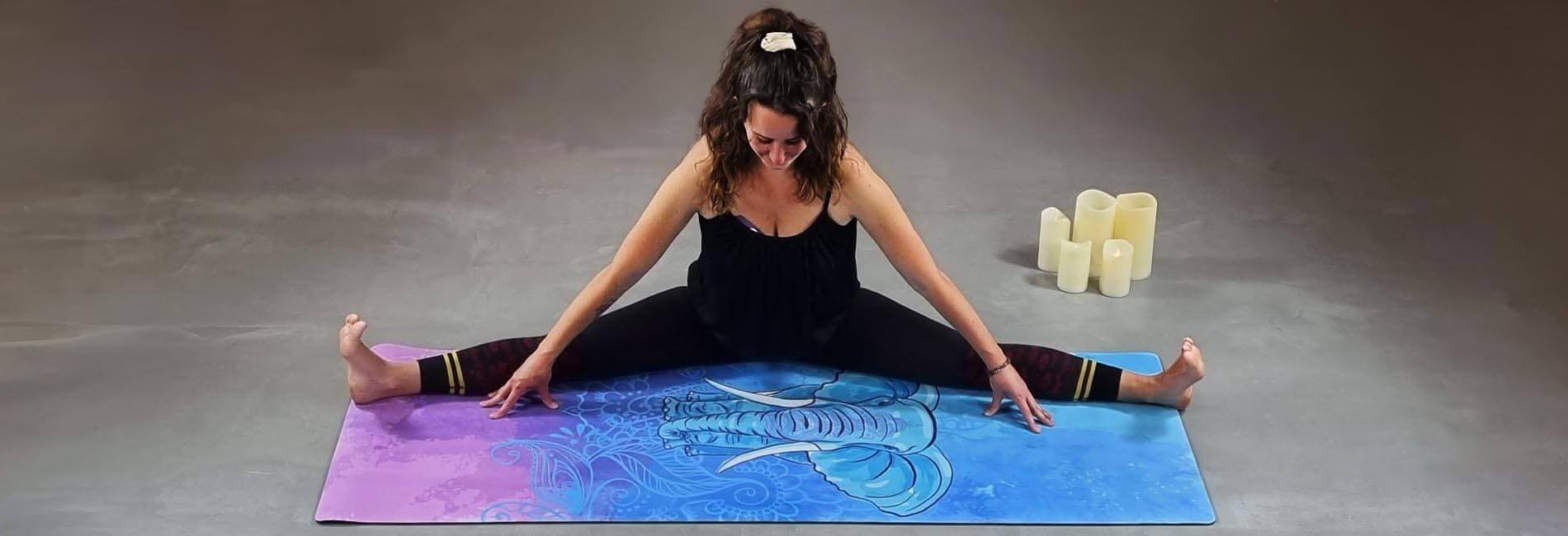 Tapis yoga ecologique antidérapant, tapis yoga bleu et rose, confort et adhérence épaisseur 5 mm design, éléphant | Achamana