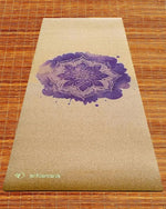Tapis de yoga liège, conception 3 plis - Rose de mandala pourpre - Vignette | Achamana