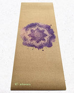 Tapis de yoga liège, conception 3 plis - Rose de mandala pourpre - Vignette | Achamana