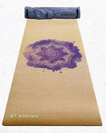 Tapis de yoga liège, conception 3 plis - Rose de mandala pourpre - Vignette | Achamana