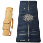 Tapis de yoga Pro antidérapant caoutchouc et similicuir 5mm - Mandala et marqueurs position Or - Vignette | Achamana