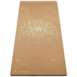 Tapis de yoga en liège et caoutchouc naturel 5 mm Fleur de lotus Or - Vignette | Achamana