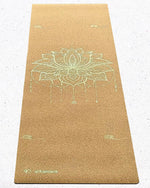 Tapis de yoga en liège et caoutchouc naturel 5 mm Fleur de lotus Or - Vignette | Achamana