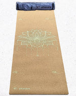 Tapis de yoga en liège et caoutchouc naturel 5 mm Fleur de lotus Or - Vignette | Achamana
