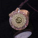 Pendentif orgonite Quartz rose et Olivine - Mandala Om - Vignette | Achamana