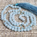 Mala-Halskette mit Aquamarin und Kristall 108 Perlen 8 oder 6 mm - Vignette | Achamana