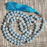 Mala-Halskette mit Aquamarin und Kristall 108 Perlen 8 oder 6 mm - Vignette | Achamana