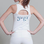 Yogatop voor dames in wit katoen - Om Shanti - Vignette | Achamana