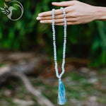 Mala-Halskette mit Aquamarin und Kristall 108 Perlen 8 oder 6 mm - Vignette | Achamana