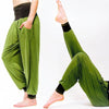Pantalon yoga fluide vert olive pour femme en coton | Achamana