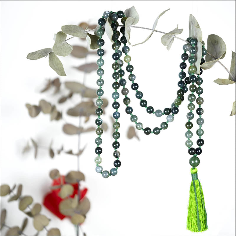 Chapelet bouddhiste mala Agate musse | Achamana