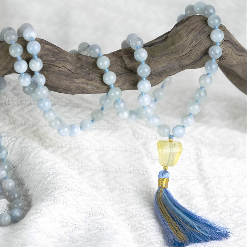 Collier mala Aigue marine et Topaze jaune | Achamana