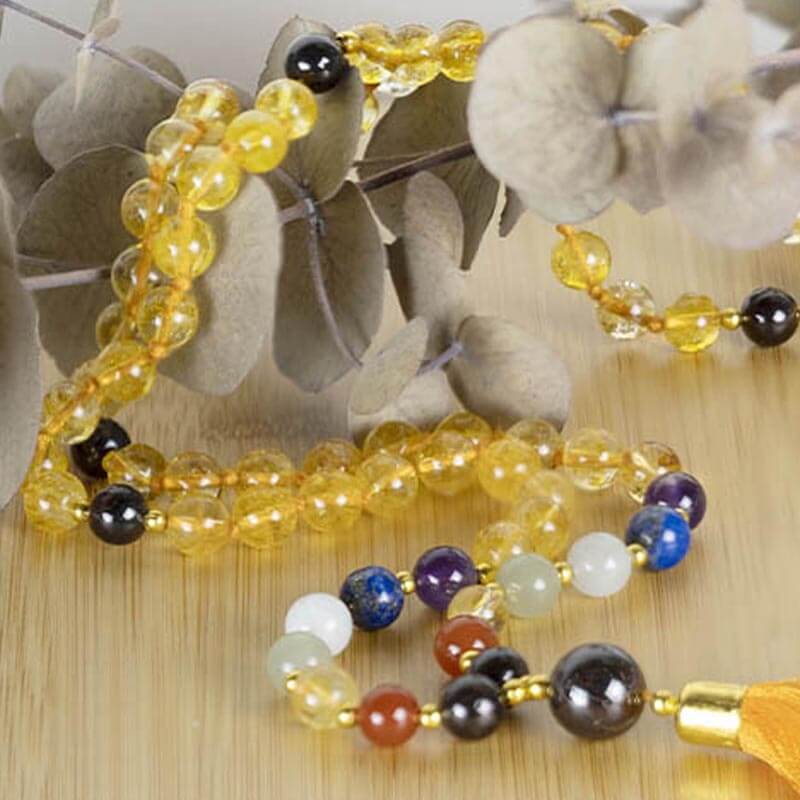 Collier mala femme citrine et améthyste | Achamana