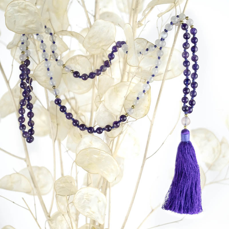 Collier mala Pierre de lune et Améthyste | Achamna