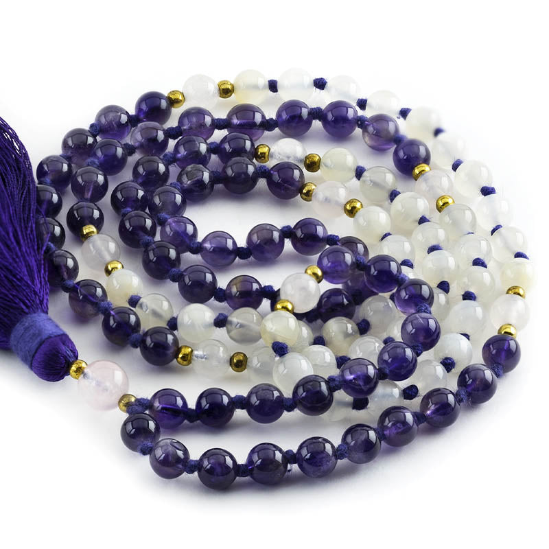 Collier mala femme Pierre de lune et Améthyste | Achamna