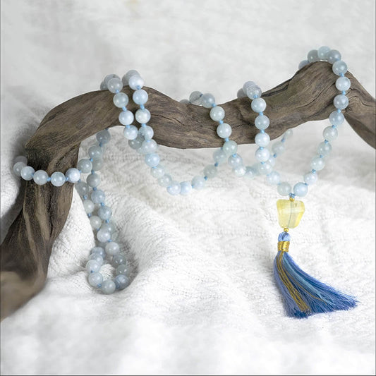 Collier mala femme Aigue marine et Topaze jaune | Achamana