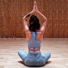 Combinaison yoga bio certifié GOTS - Débardeur dos nageur + legging yoga floral bleu-gris | Achamana