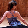 Crop top yoga avec voile fluide bleu-gris - certification bio GOTS | Achamana