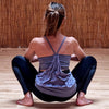 Haut de yoga bio certifié Gots - crop top + voile fluide bleu-gris | Achamana