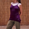 Haut de yoga femme coupe camisole longue, finitions asymétriques - Prune