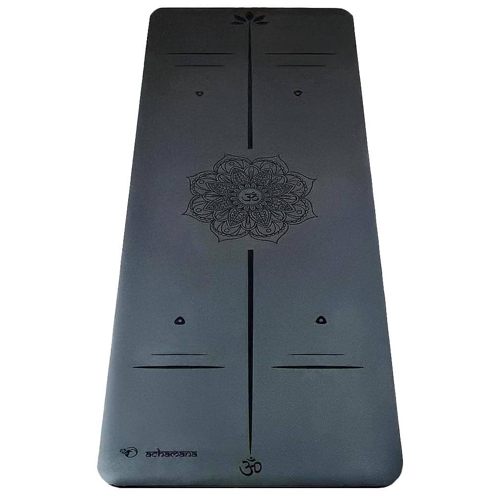 Tapis yoga professionnel - Latex et éco PU similicuir - Mandala et marqueurs position | Achamana