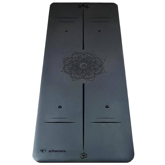 Tapis yoga professionnel - Latex et éco PU similicuir - Mandala et marqueurs position | Achamana