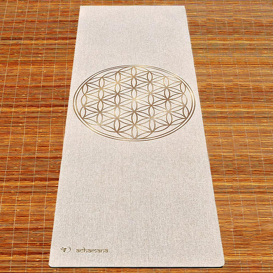 Yoga Paris - Tapis yoga naturel fleur de vie - Tapis de yoga bio caoutchouc et chanvre | Achamana