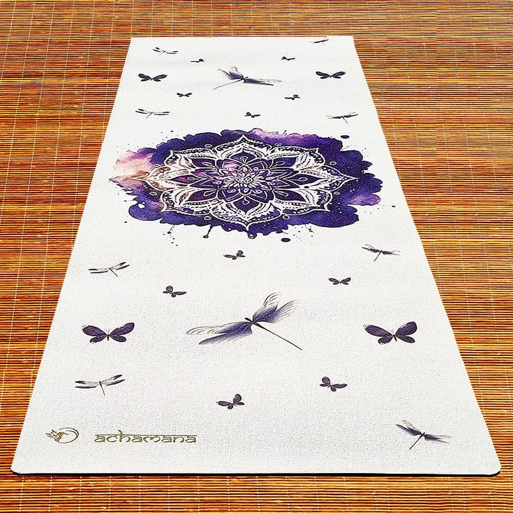 Tapis Yin yoga en caoutchouc et chanvre - Design holistique Rose de Mandala | Achamana