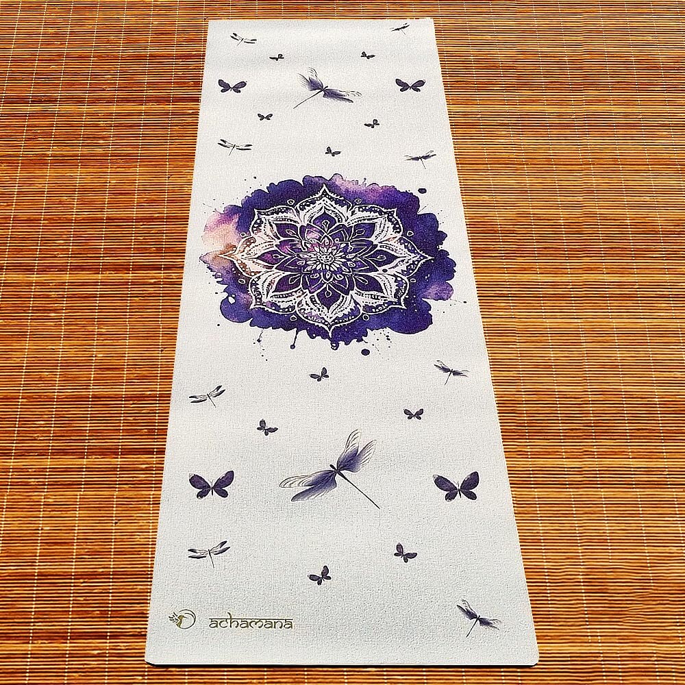 Tapis yoga Iyengar en caoutchouc et chanvre - Design Rose de Mandala | Achamana