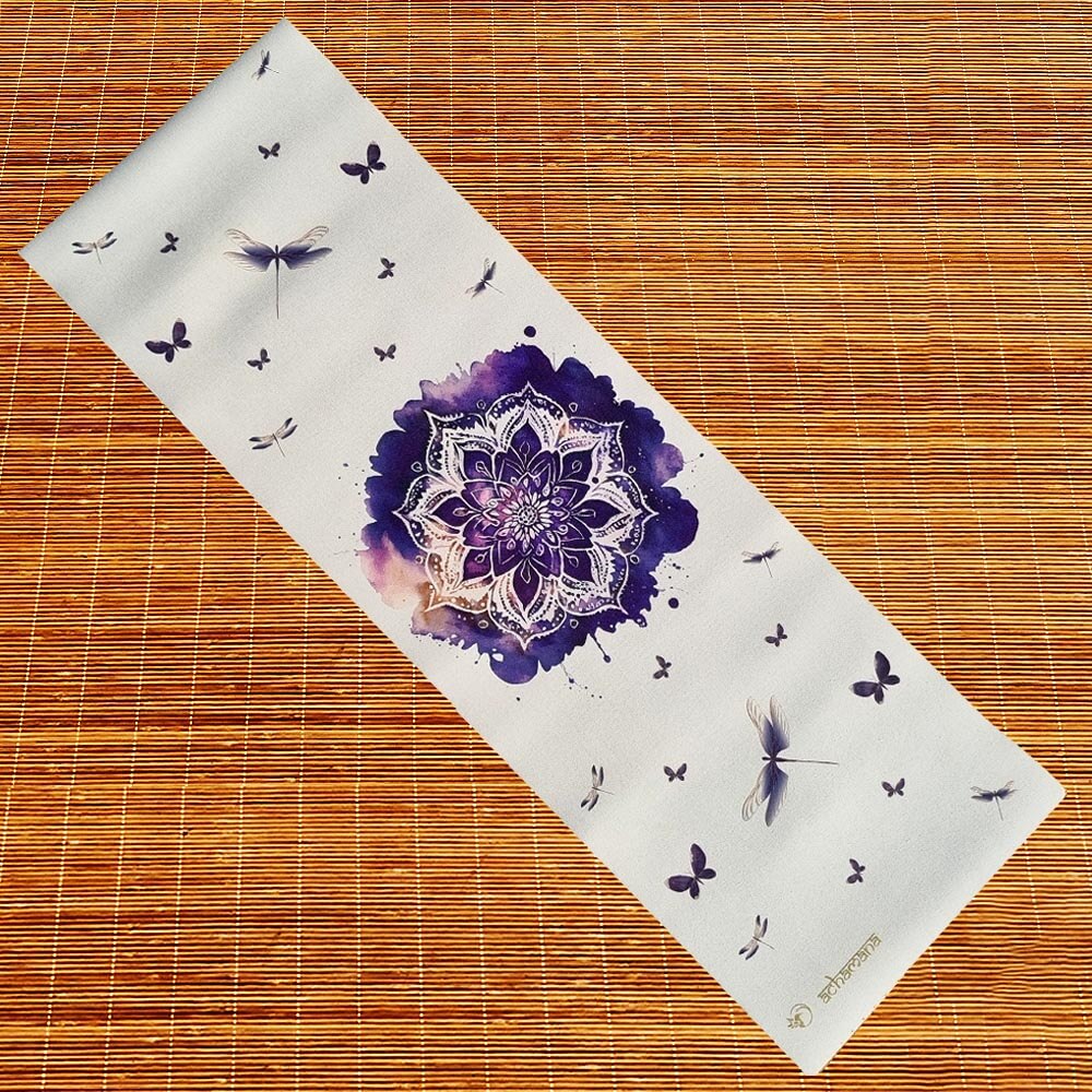 Tapis Hatha yoga en caoutchouc et chanvre - design Rose de Mandala | Achamana