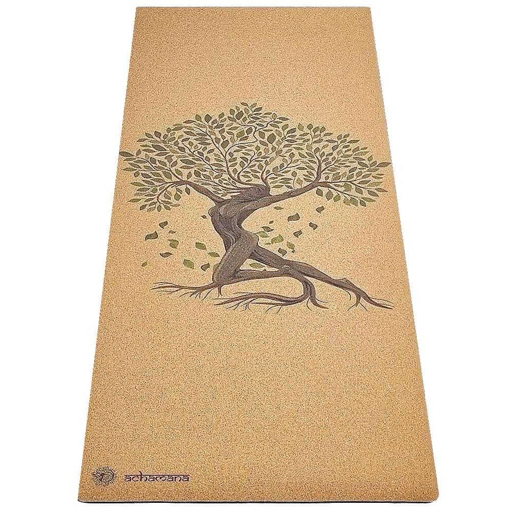 Tapis de yoga liège et caoutchouc naturel grand format - motif Arbre de vie artistique | Achamana