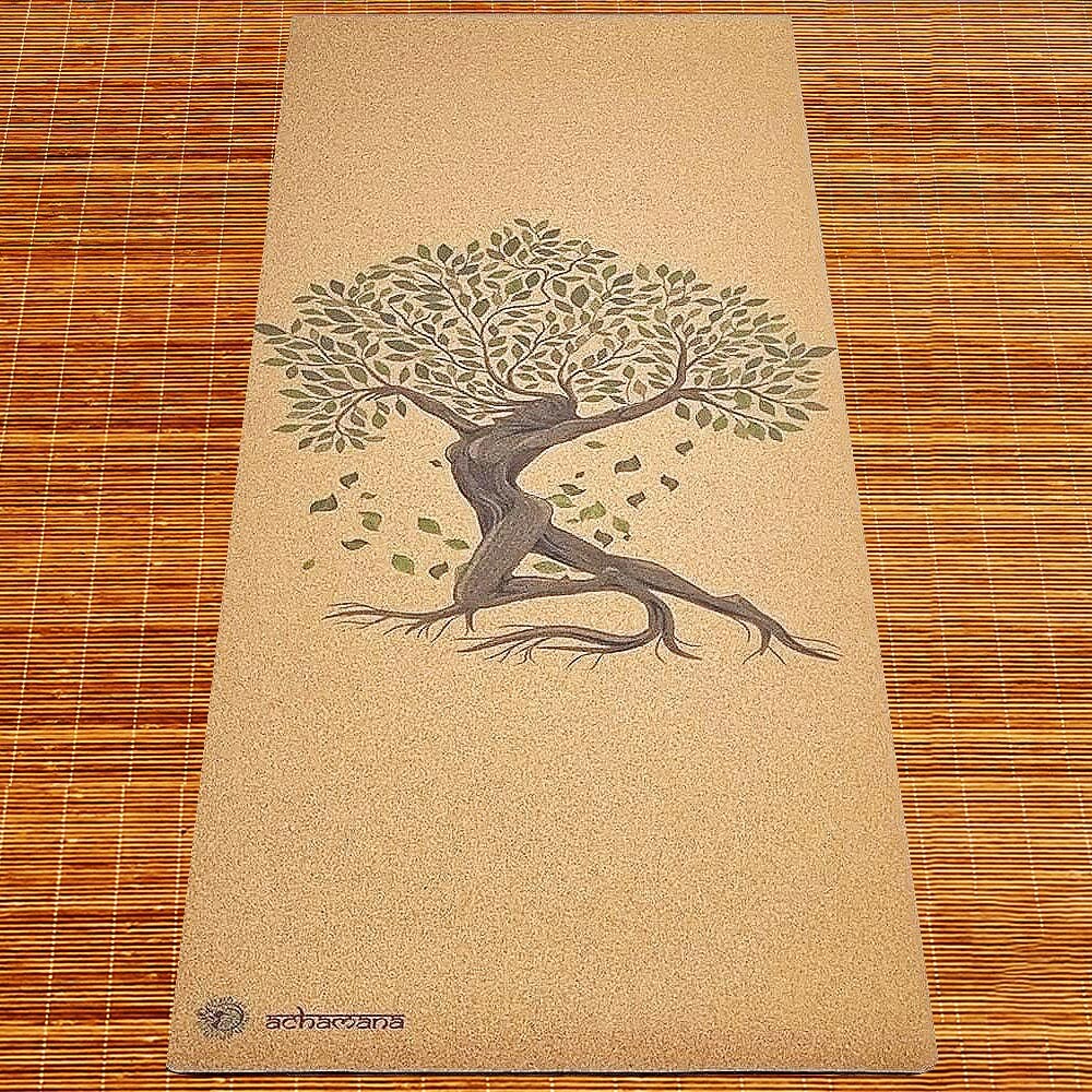 Yoga bordeaux, tapis de yoga liège motif arbre de vie | Achamana