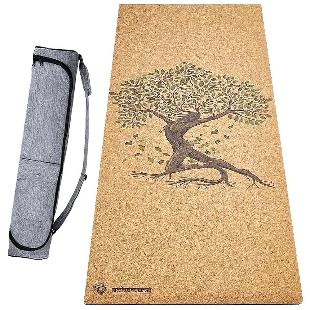 Tapis de yoga 5 mm en late et liège + sac pour tapis de yoga en microfibre | Achamana