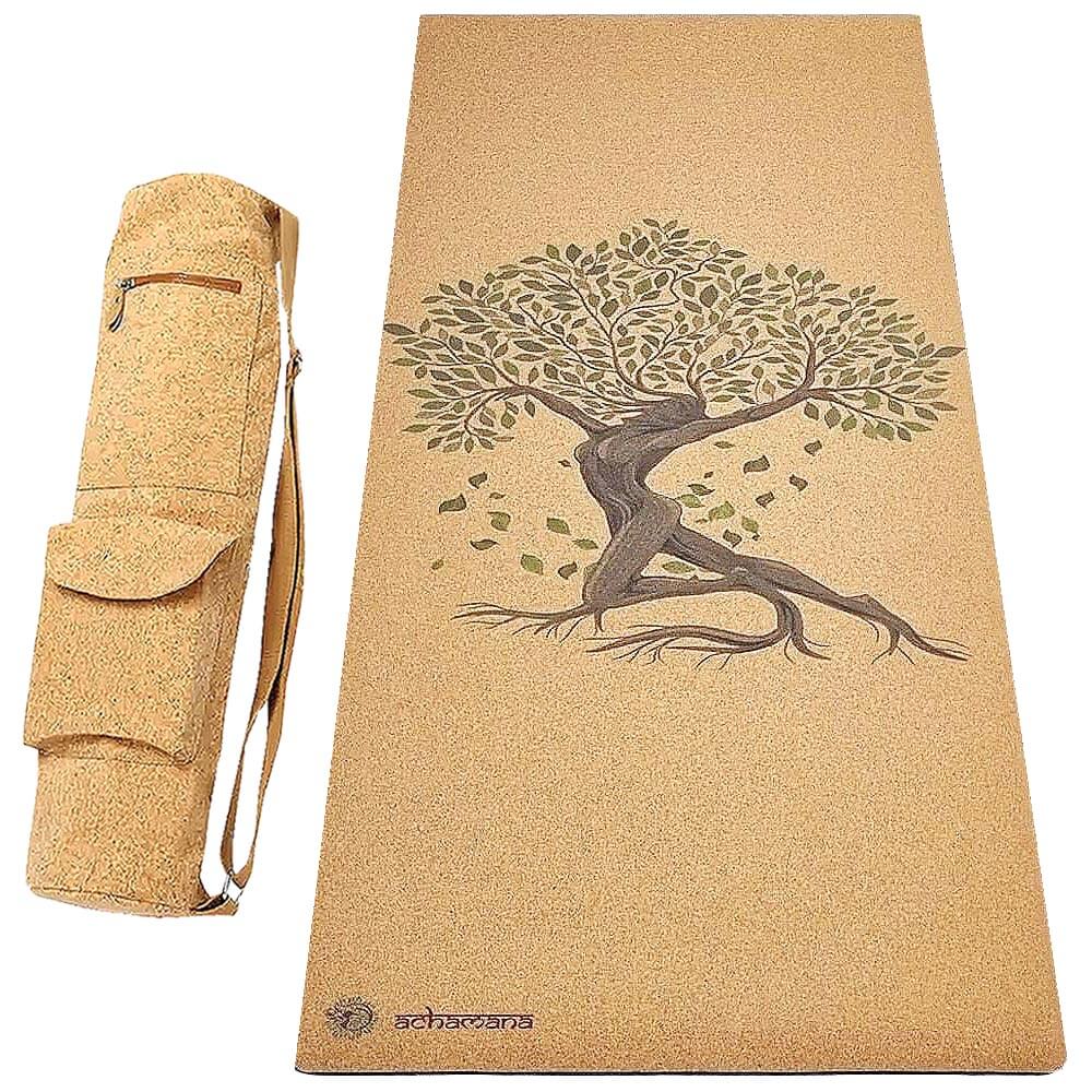 Tapis de yoga caoutchouc naturel liège + sac de yoga en liège | Achamana