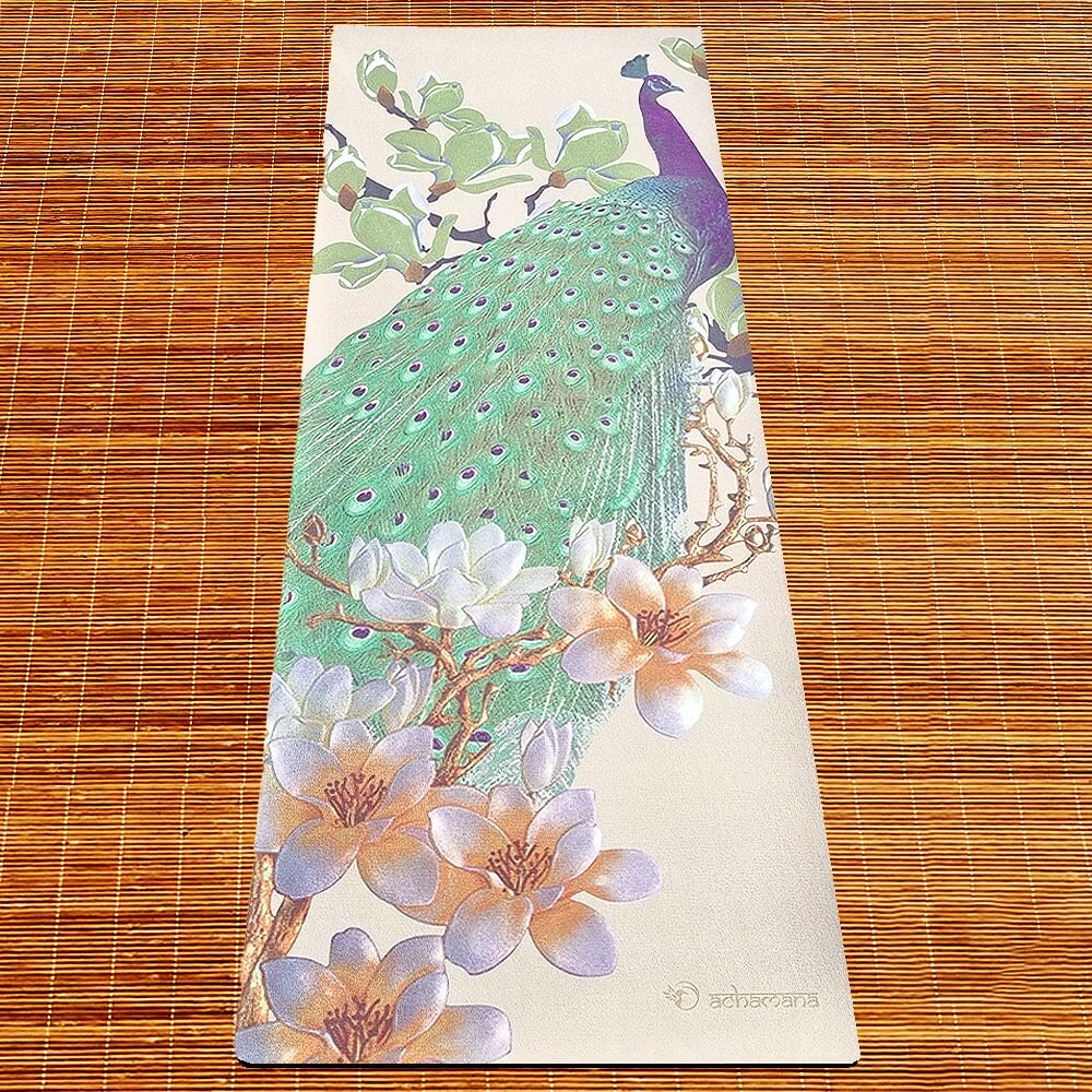 Tapis yoga ecologique 6 mm - design parure de paon | Achamana