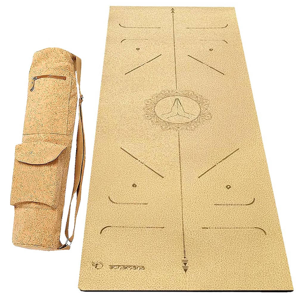 Tapis de yoga éco-responsable en liège + housse tapis yoga liège | Achamana