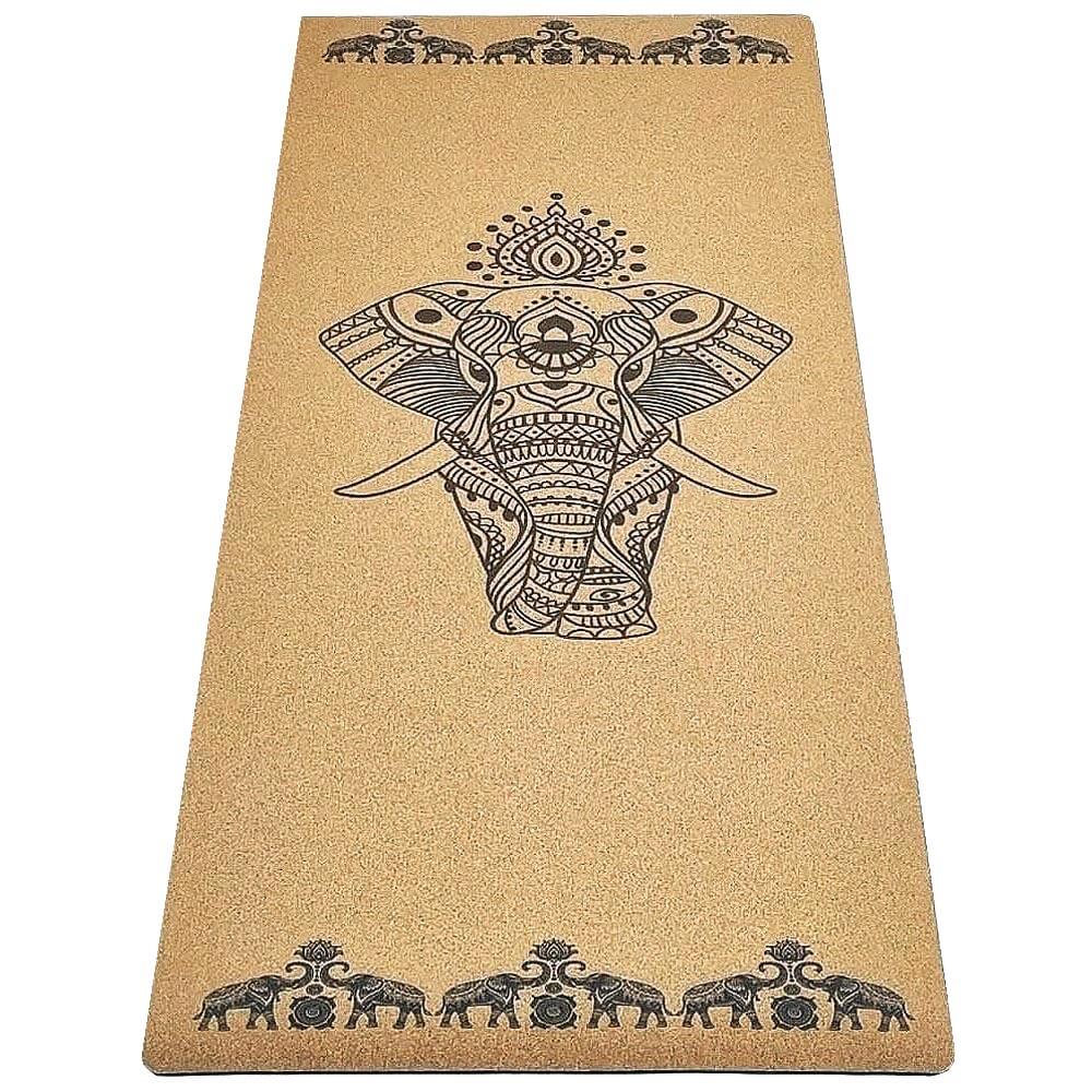 Tapis de yoga en liège et caoutchouc naturel motif éléphant | Achamana