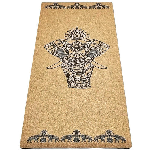 Tapis de yoga en liège et caoutchouc naturel motif éléphant | Achamana
