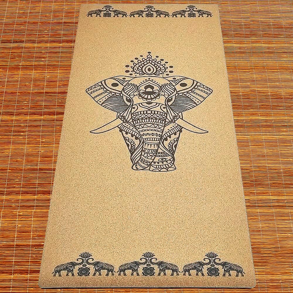 Accessoire yoga - Tapis yoga liege motif éléphant| Achamana