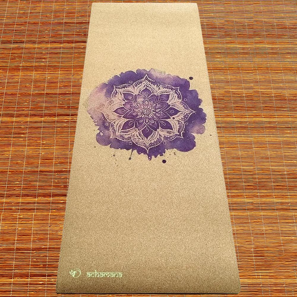 Boutique yoga Strasbourg - Tapis de yoga liège design Rose de Mandala | Achamana