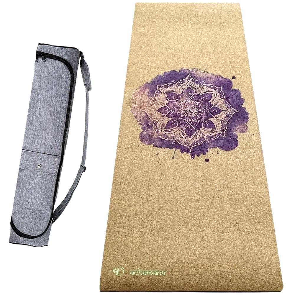 Yoga débutant - Tapis de yoga liège antidérapant + sac de yoga microfibre | Achamana