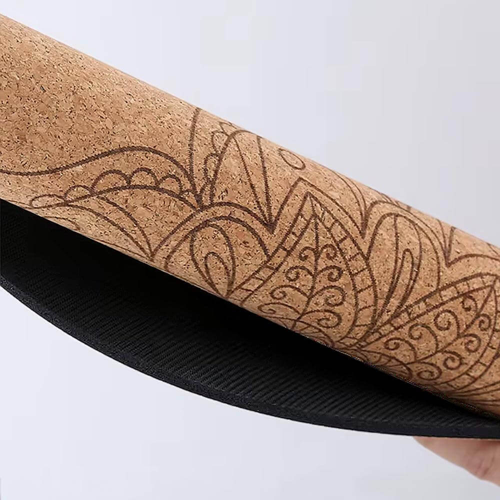 Tapis de yoga rond caoutchouc naturel et liège roulé | Achamana