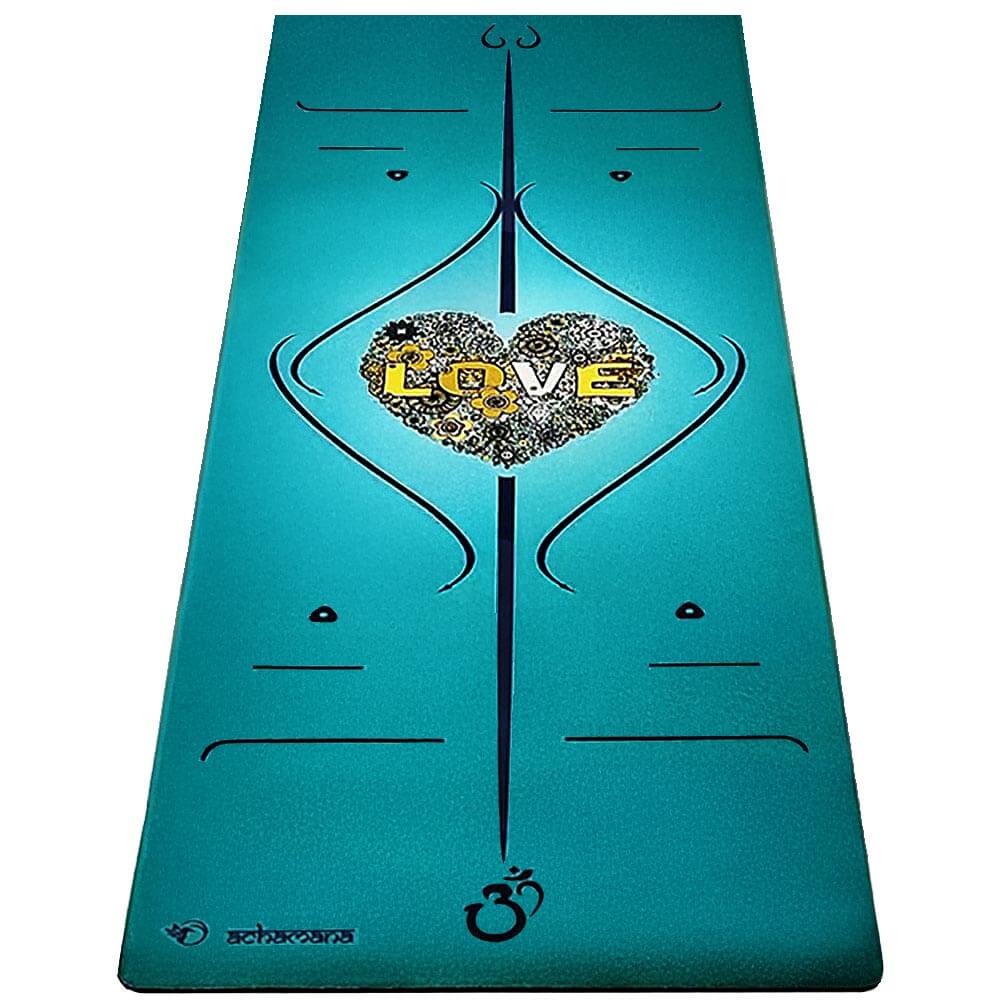 Tapis yoga antidérapant vert - lignes position pour yoga débutant | Achamana