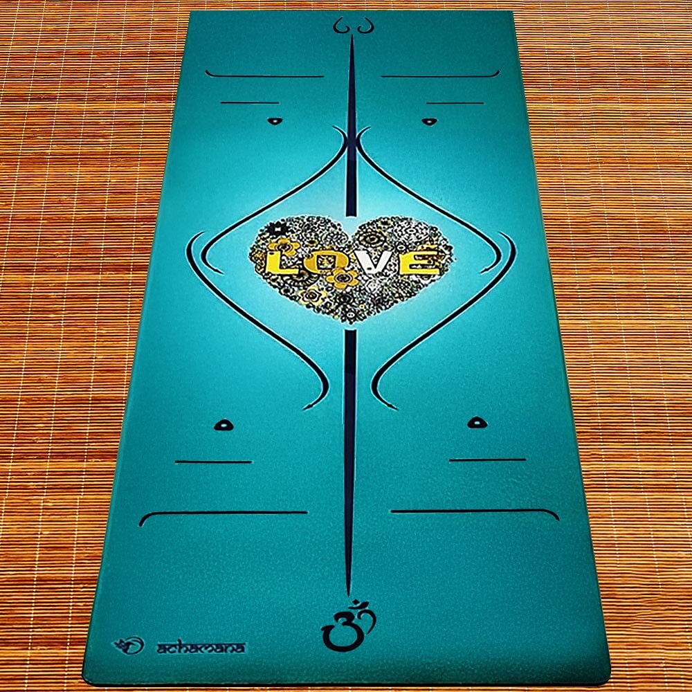 tapis yoga - Tapis de yoga épaisseur 6 mm, couleur vert, lignes de position | Achamaba