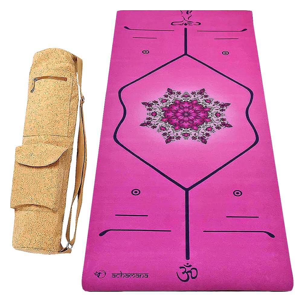 tapis yoga paris - épaisseur 6 mm, couleur rose, body lines - avec sac yoga liege | Achamana