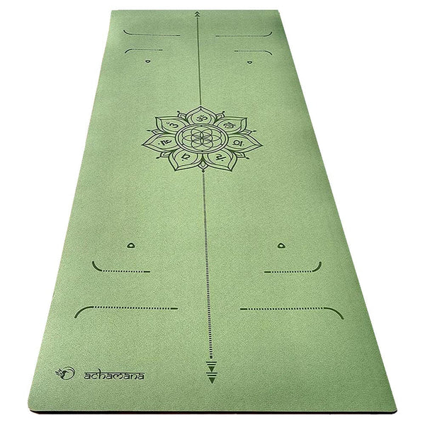Tapis De Yoga Antidérapant 4 Mm - Caoutchouc Naturel, Lignes D'Alignement - Vert
