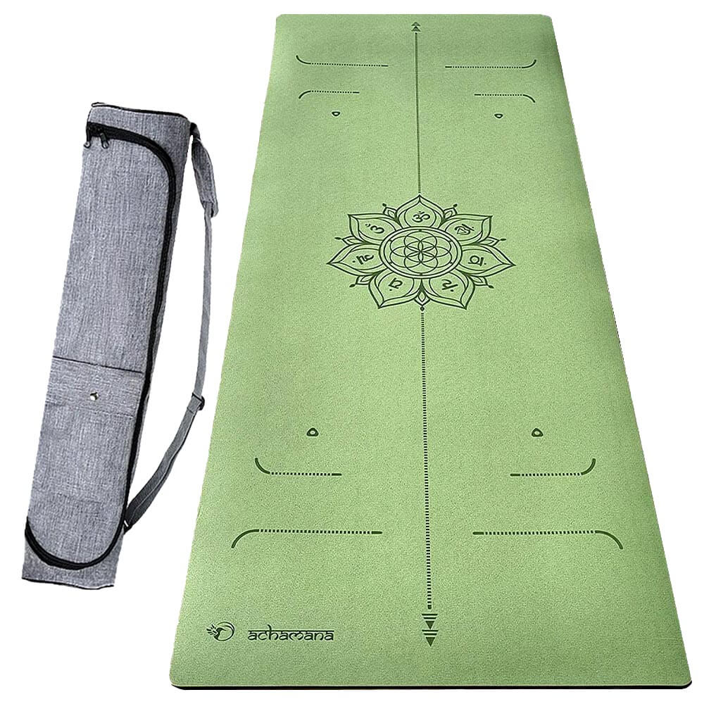 Tapis de yoga éco-responsable en surface ultra antidérapante en PU - lignes de position - sac de transport | Achamana