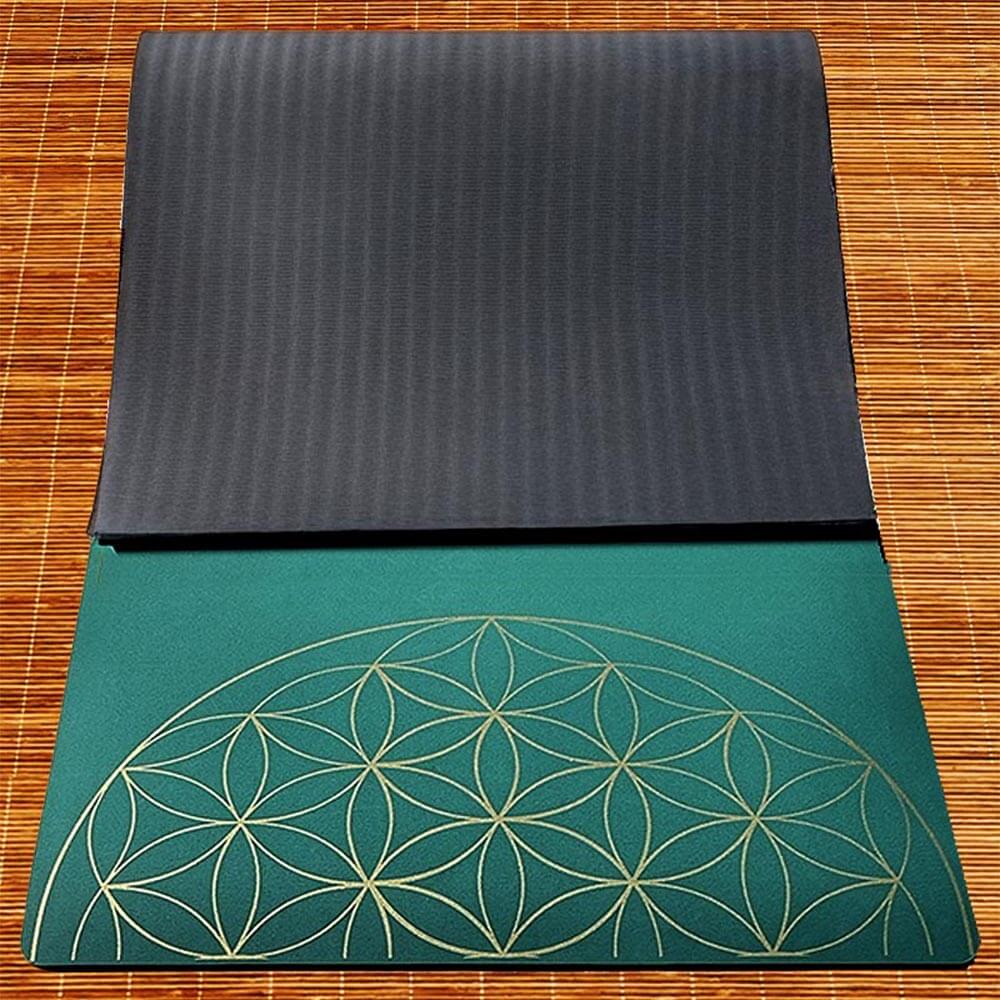 Tapis de yoga vert ultra antidérapant - design fleur de vie | Achamana